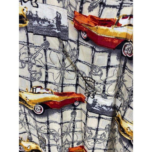 Morro Bay Hawaiian Shirt Medium Button Down Mens Hot Rod Cars Tropical Rayon - Picture 7 of 8